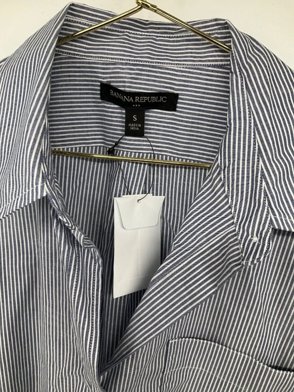 Banana Republic size Small NEW Blue white stripe button-front blouse - Picture 3 of 8